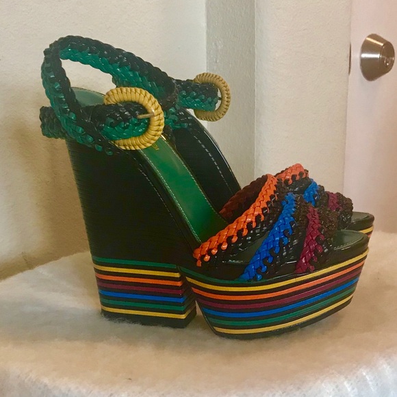 🔥 🔥 SERGIO  ROSSI LEATHER MULTI-COLORED PLATFORM - Picture 4 of 7
